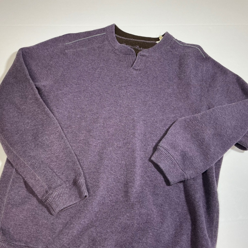 Tommy Bahama Cotton Blend Pullover Sweater Henley Neck Purple‎ Medium